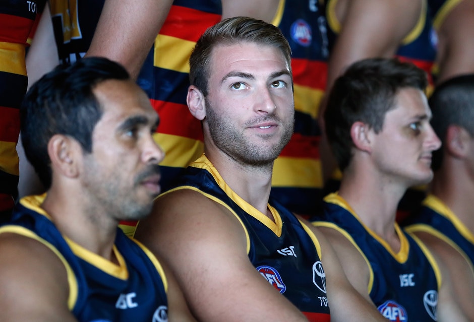 AFL 2018 Media - Adelaide Crows Team Photo Day ADELAIDE, AUSTRALIA - MARCH 6: Daniel Talia of the Crows looks on during the Adelaide Crows 2018 official team photo day at AAMI Stadium on March 6, 2018 in Adelaide, Australia. (Photo by Michael Willson/AFL Media)